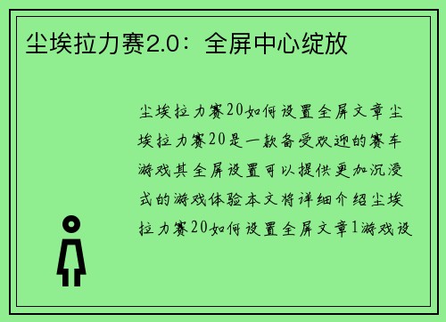 尘埃拉力赛2.0：全屏中心绽放